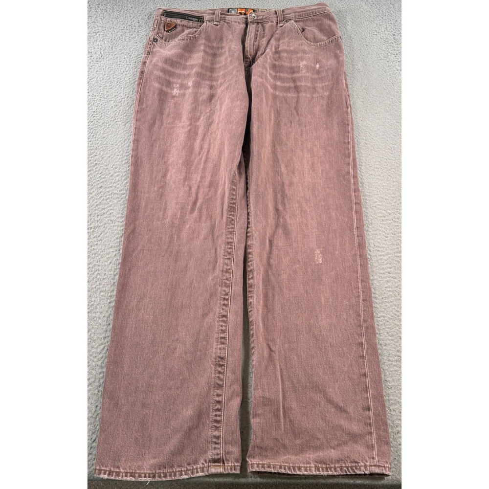 Akademiks Jeans Men 34x31 Faded‎ Red Denim Wide Leg Baggy Distressed Skater Y2K